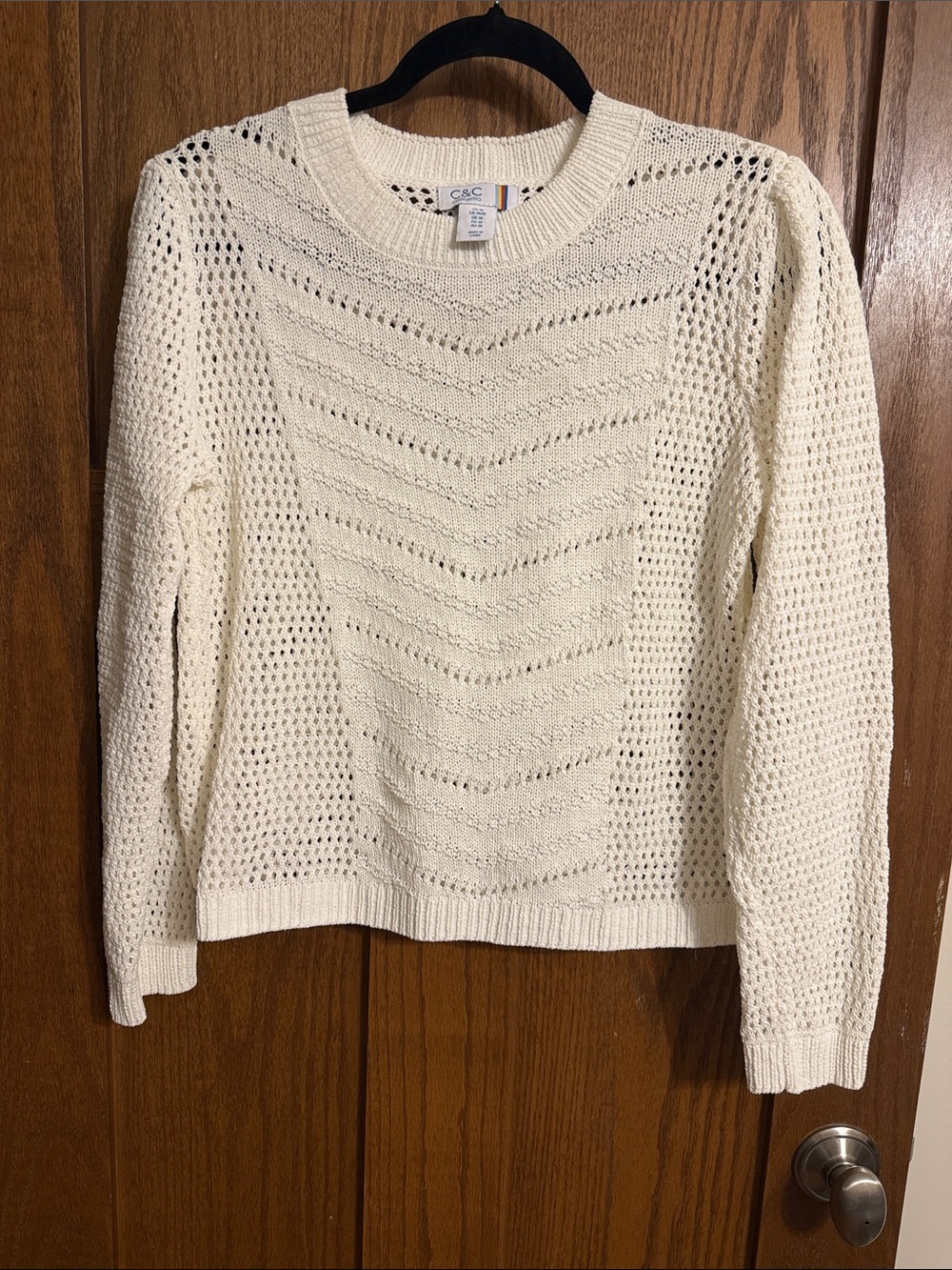 C&C California Open-Knit Cream Crewneck Sweater